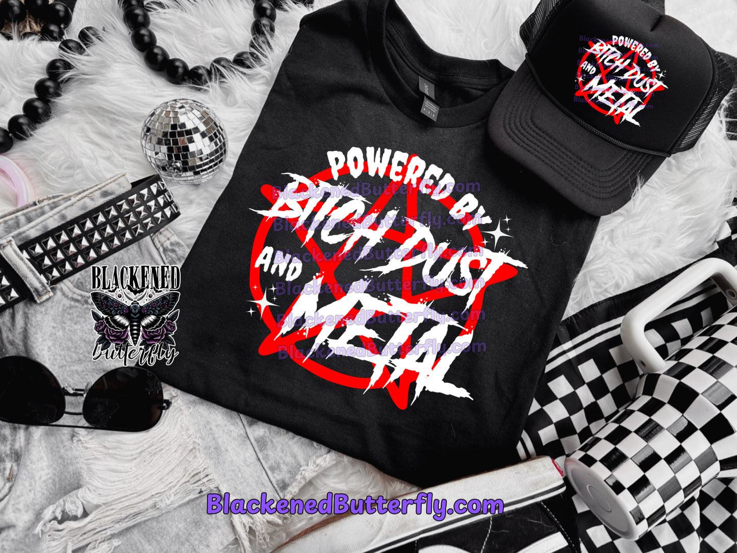 Powered By Bitch Dust And Metal Trucker Style Hat