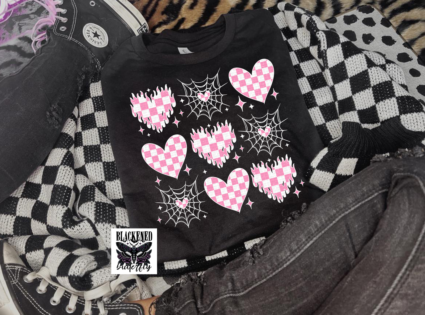 Pink Checkered Hearts Grid