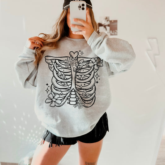 Rib Cage with Flowers (Black)