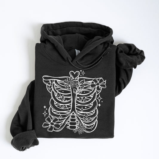 Rib Cage and Flowers (white)
